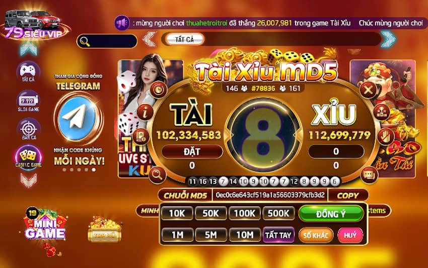 Giao diện bàn chơi tài xỉu MD5 Giao diện bàn chơi tài xỉu MD5